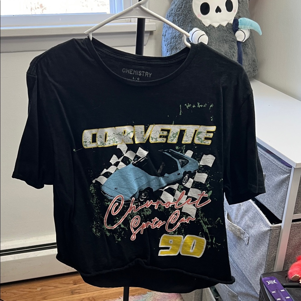 NWOT Corvette CroppedGraphic Tee - Black with Blue Car